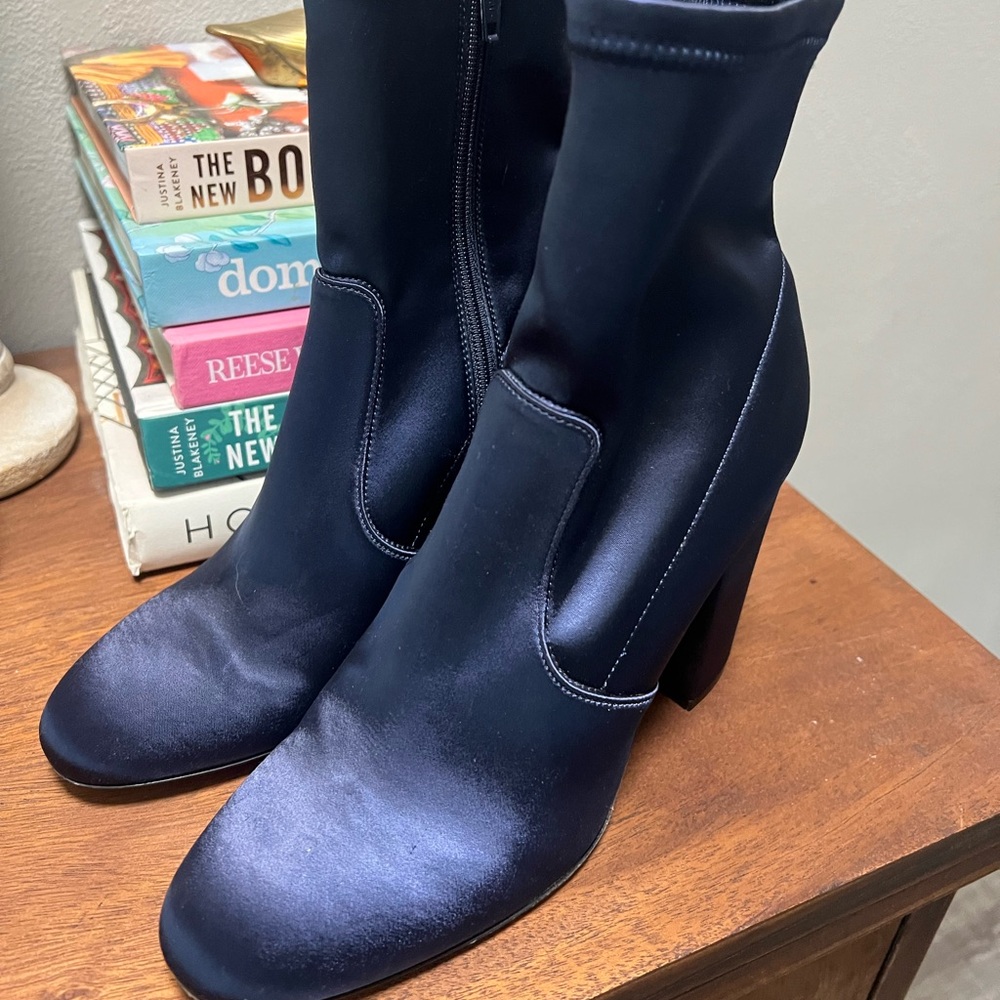 Club Monaco blue satin ankle booties size 37 1/2
